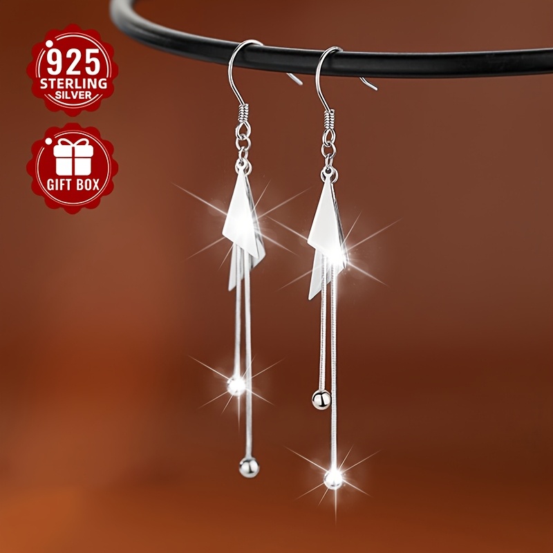 925 Silver Triangle Tassel Earrings Geometric Studs